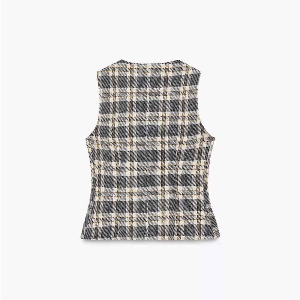 TEXTURED PLAID WAISTCOAT , Plaid Sleeveless Dress - Picture 6 of 6
